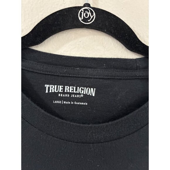 True Religion Shirt men’s solid Black crew neck  Size Large 100% Cotton logo - Picture 3 of 6